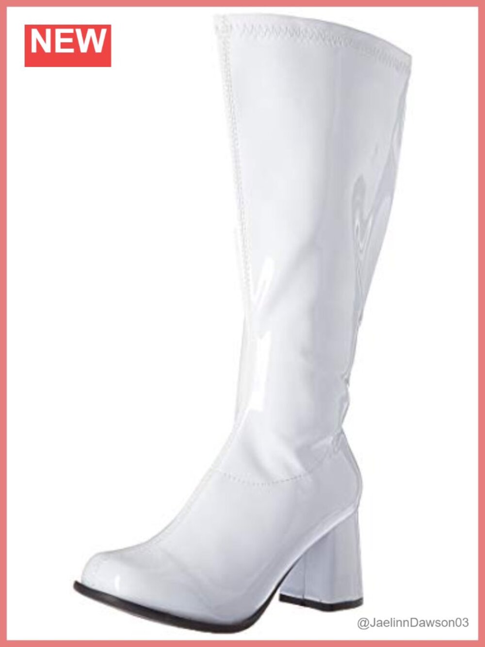 Square Toe Knee High Boots Block Heel Zip Rhinestone White